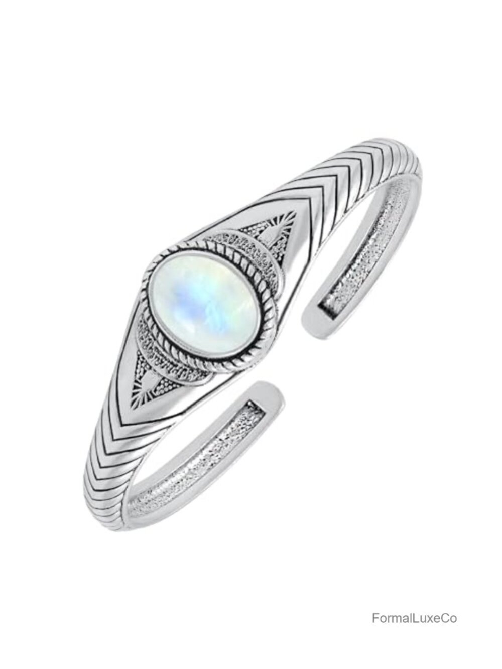 Silver Plated Moonstone Cuff Bangle Bracelet Adjustable Open Cuff Unisex